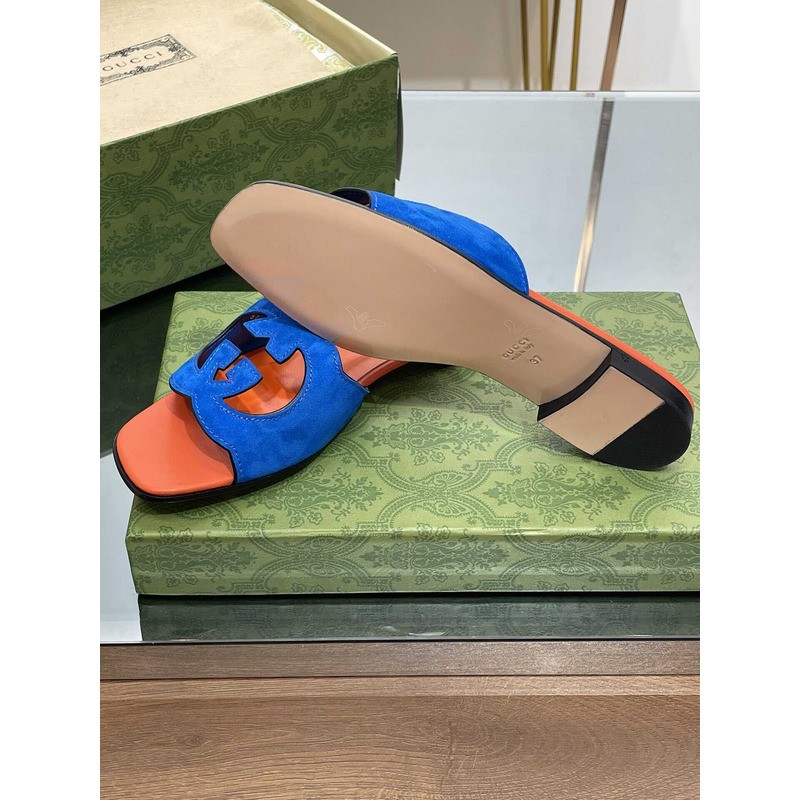 G*u*i interlocking g cut-out sandals blue /orange