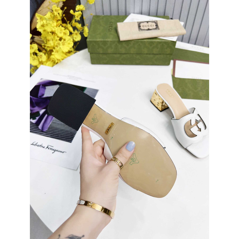 G*u*i interlocking g cut-out sandals white