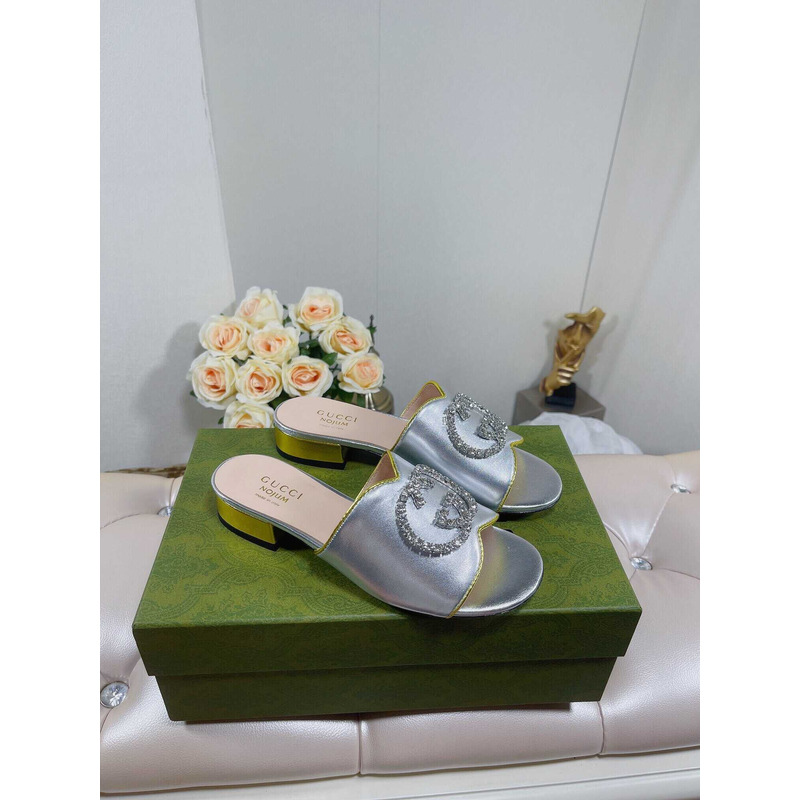 G*u*i bruce 35mm crystal logo sandals silver