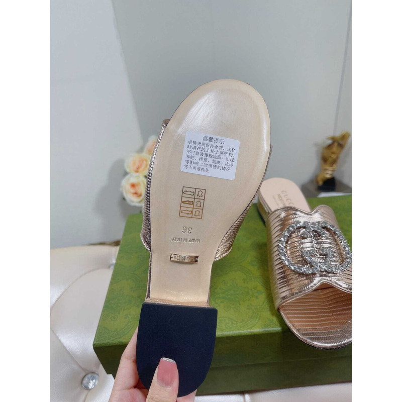 G*u*i bruce 35mm crystal logo sandals rose gold