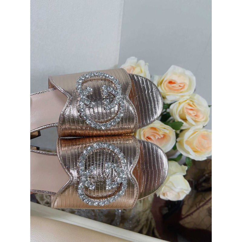 G*u*i bruce 35mm crystal logo sandals rose gold