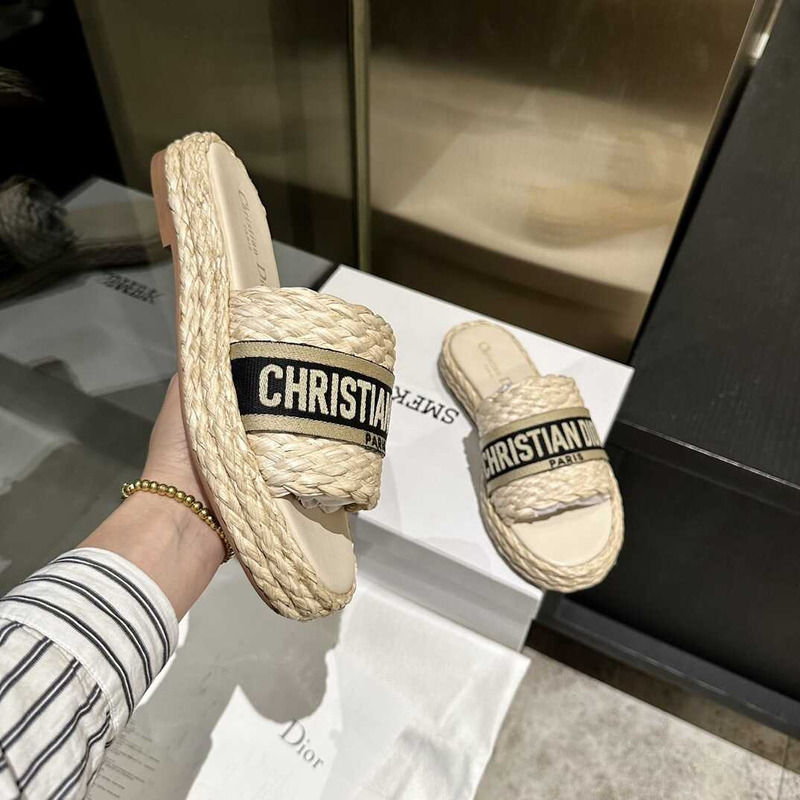D*or dway slide jute-colored embroidered raffia and cotton black