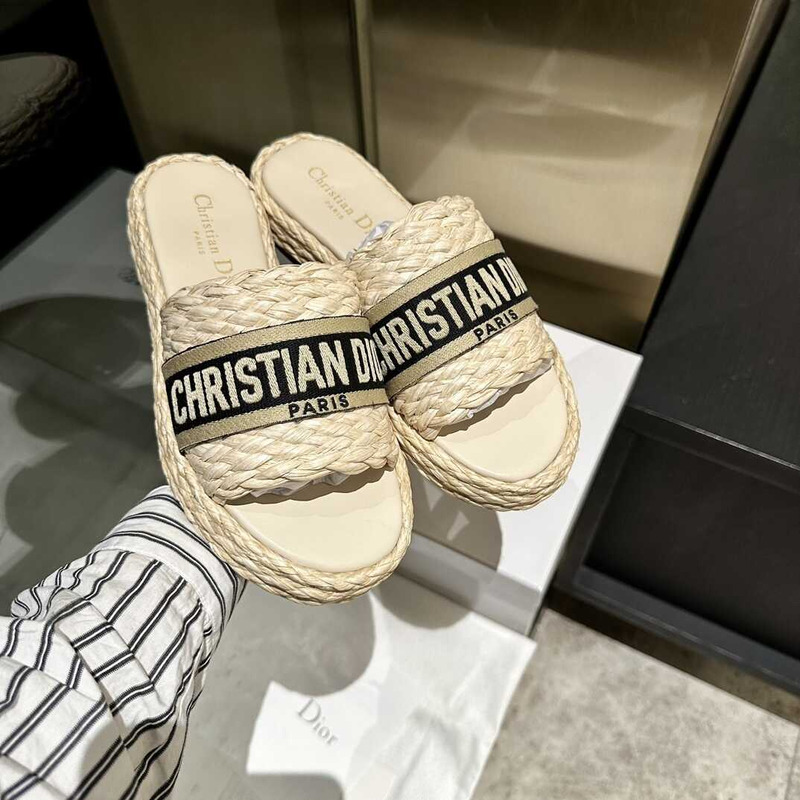 D*or dway slide jute-colored embroidered raffia and cotton black