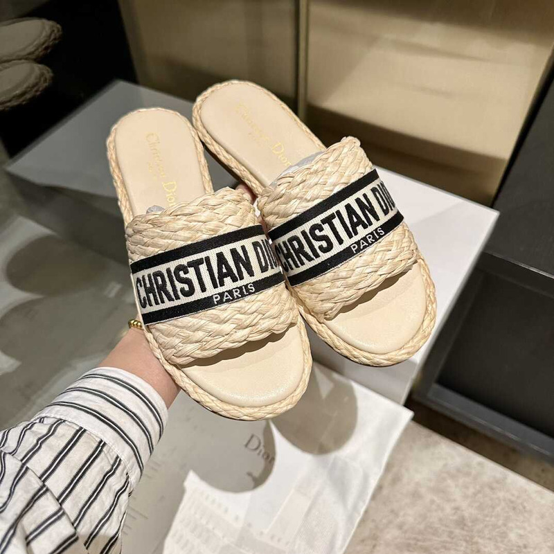 D*or dway slide jute-colored embroidered raffia and cotton black