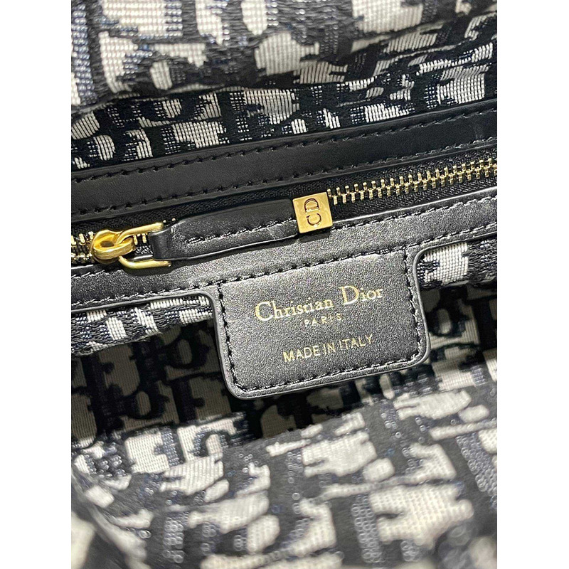 D*or medium lady D*or bag natural wicker and blue D*or oblique jacquard