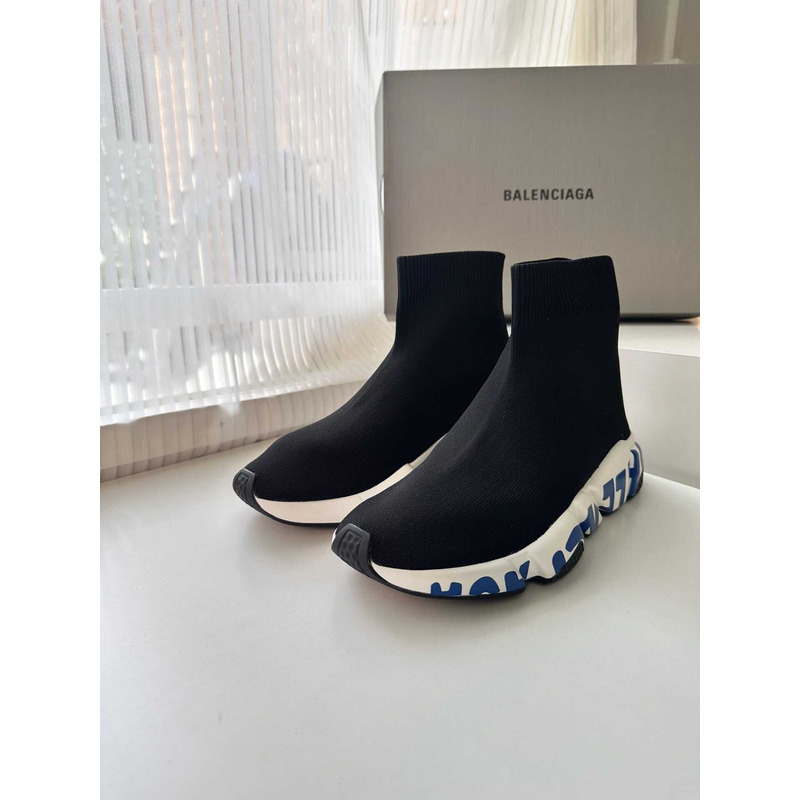 Ba*len*cia*ga speed graffiti sneaker black blue