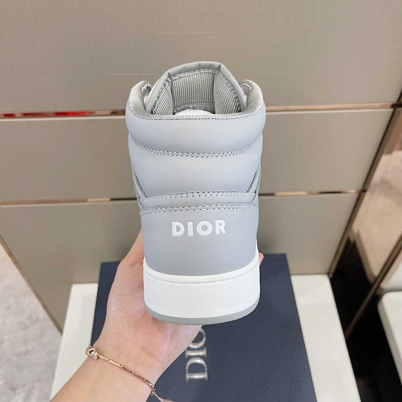 d*or b27 high top sneaker smooth calfskin cd Di*m*nd canvas grey
