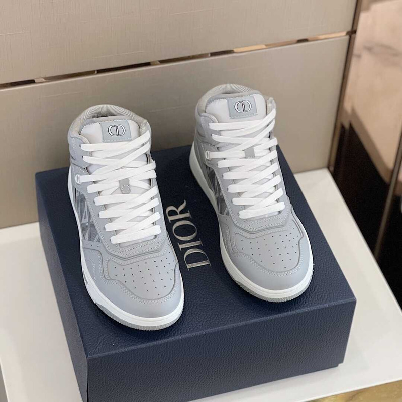 d*or b27 high top sneaker smooth calfskin cd Di*m*nd canvas grey