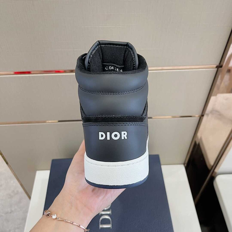 d*or b27 high top sneaker smooth calfskin cd Di*m*nd canvas black