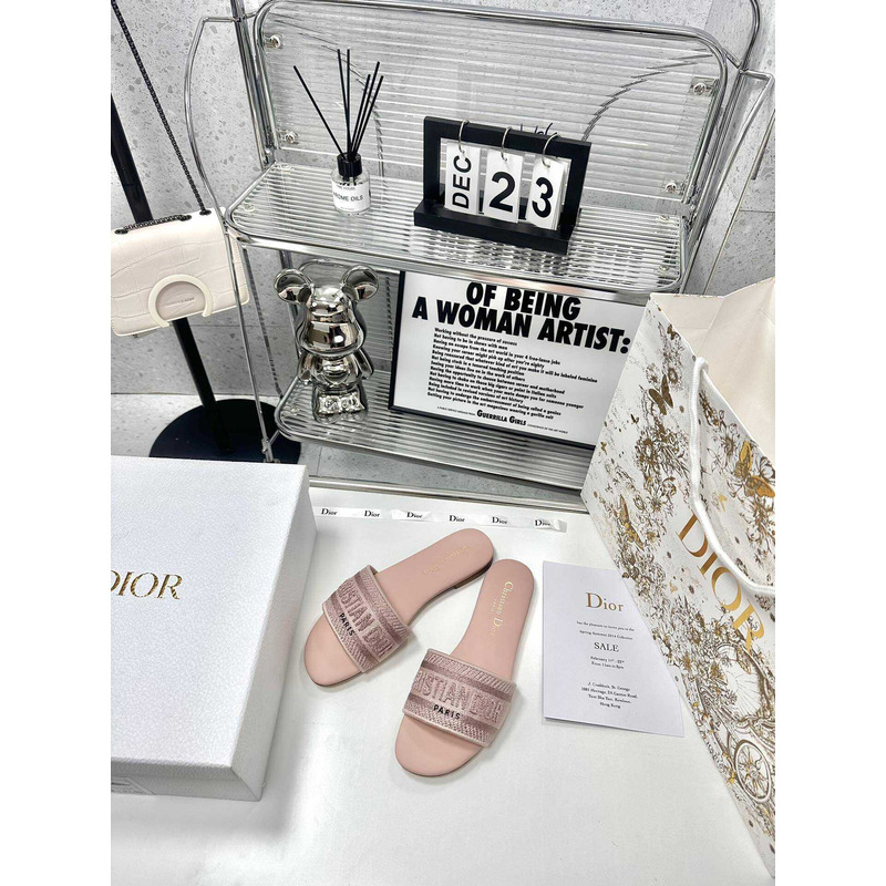 D*or dway slide rose des vents cotton embroidered with metallic thread and strass