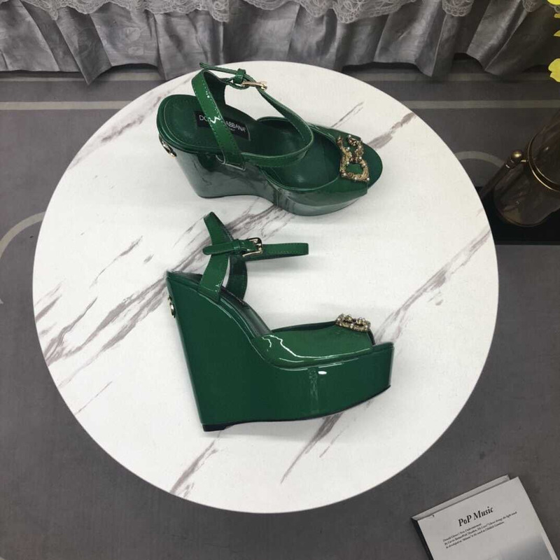 Dolce & Gabbana Wedge Platform Patent Leather Sandals Green