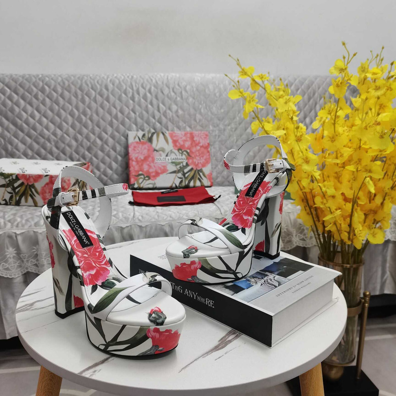 Dolce & Gabbana Printed Fabric Platform Sandals Heels White