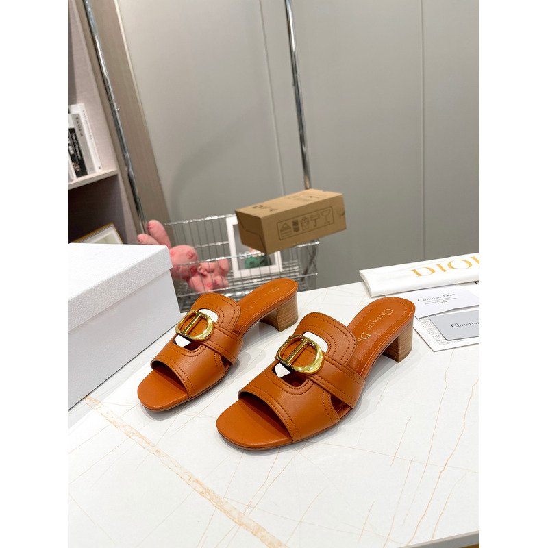 D*or brown leather 30 montaigne slide sandals