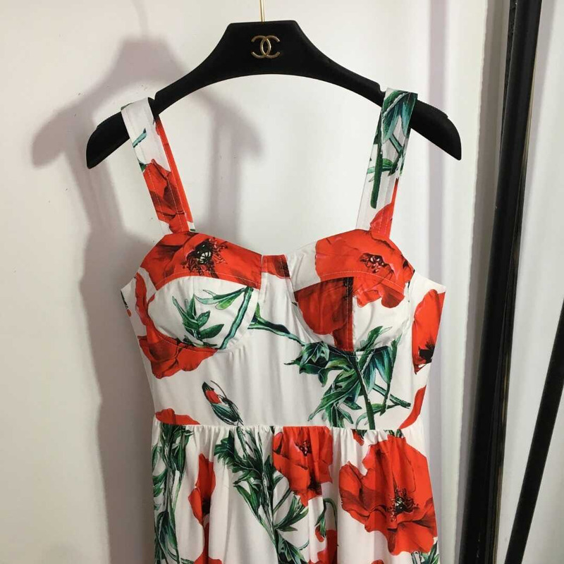 Dolce & Gabbana Poppy Printed Poplin Midi Dress