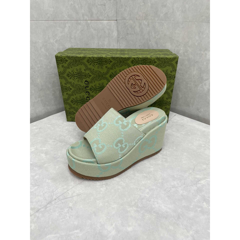 G*u*i jumbo gg platform slide sandal canvas green
