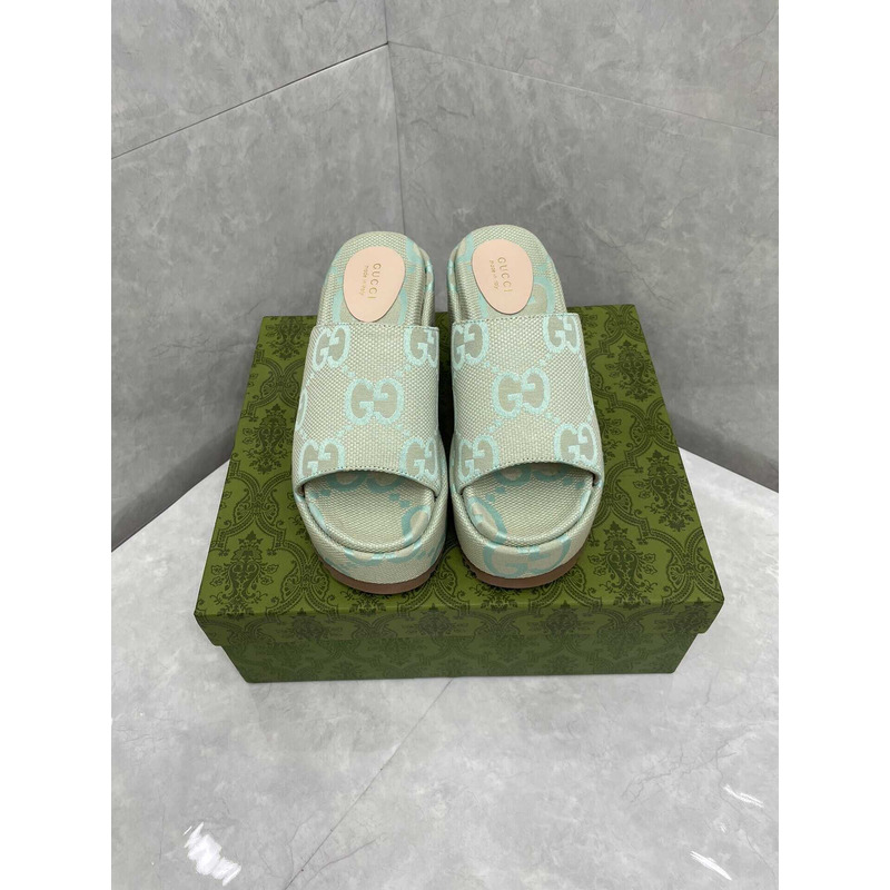 G*u*i jumbo gg platform slide sandal canvas green