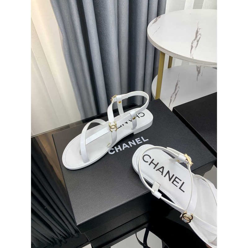 Ch*el sandal calfskin white