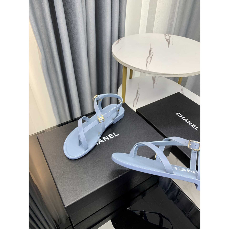 Ch*el sandal calfskin blue