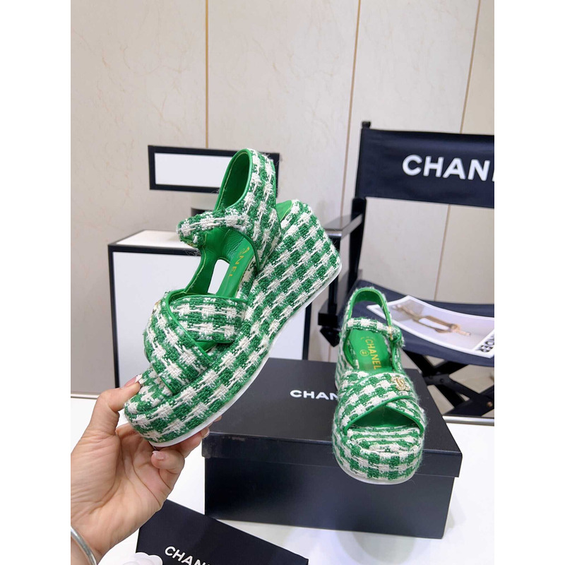 Ch*el gingham platform casual style party style office style green