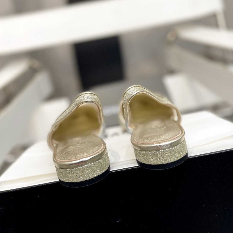 Ch*el strass 20mm slingbacks silver black grosgrain