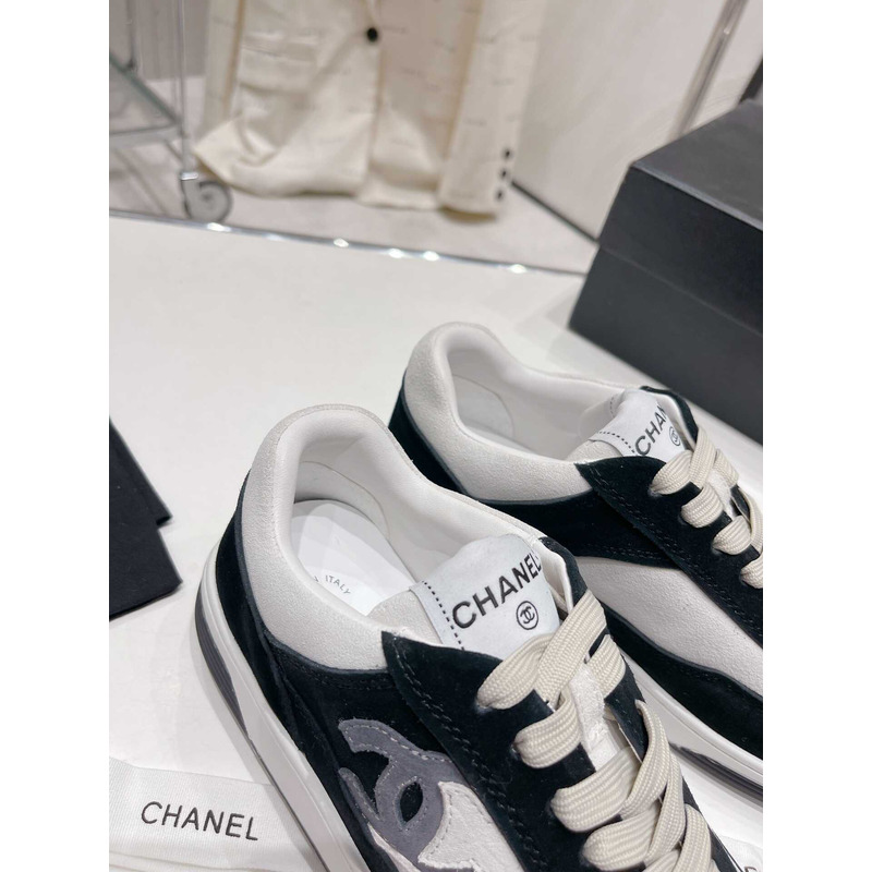 Ch*el cc logo suede kidskin trainers black