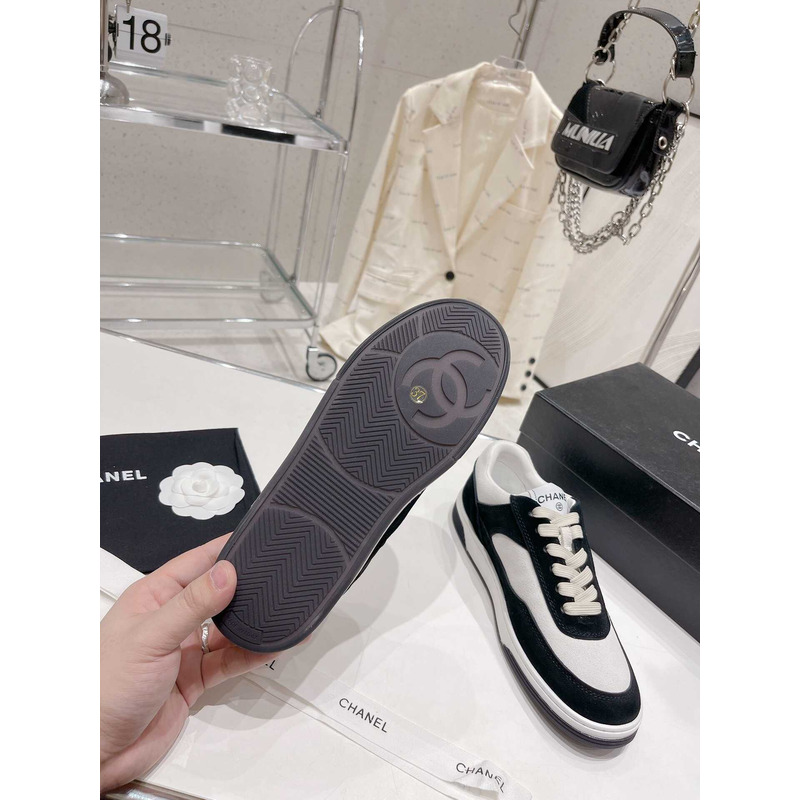 Ch*el cc logo suede kidskin trainers black