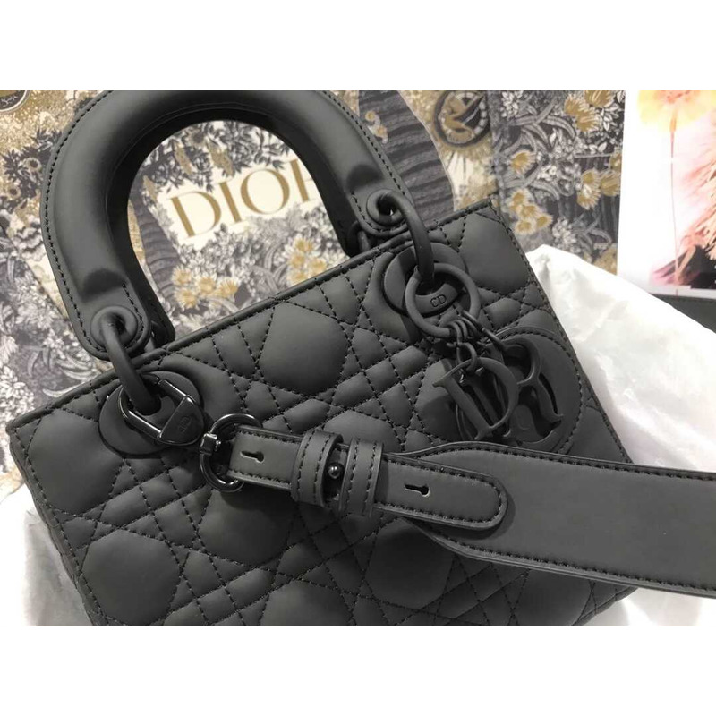 D*or small lady D*or bag black ultramatte cannage calfskin