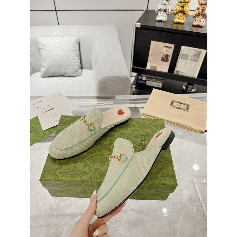 G*u*i princetown horsebit-detailed leather-trimmed green