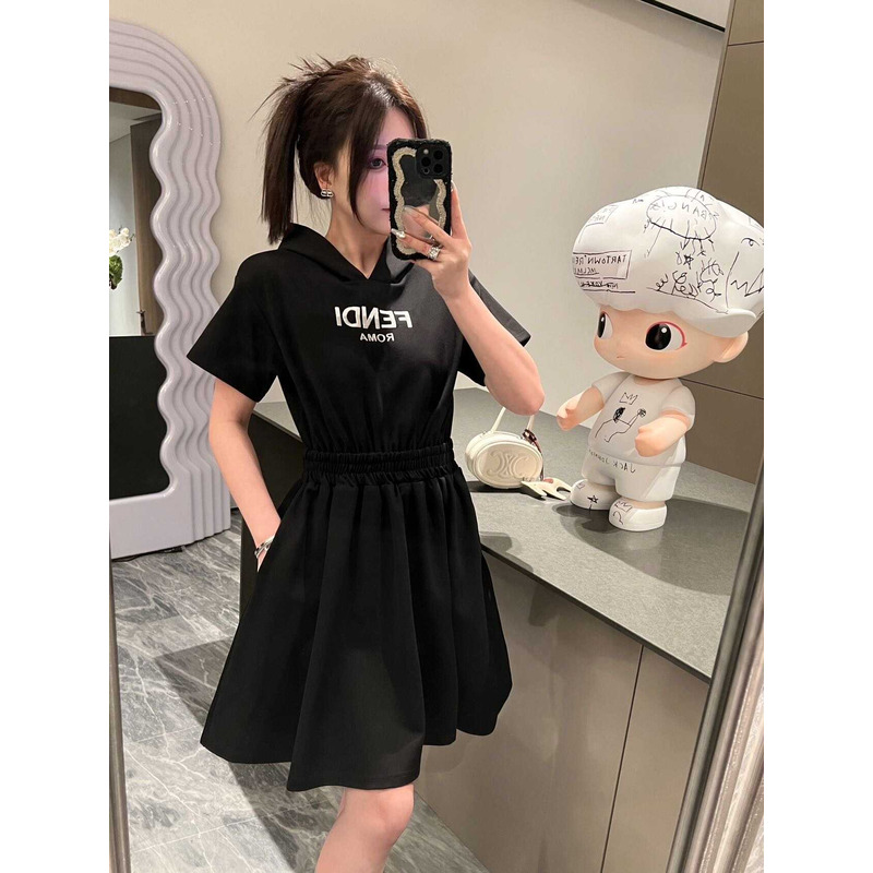 F**di logo-print hooded cotton dress