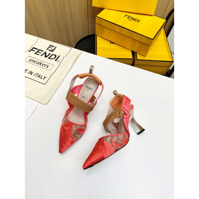 F**di colibrì mesh high-heeled slingback shoes red
