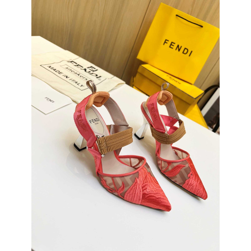 F**di colibrì mesh high-heeled slingback shoes red