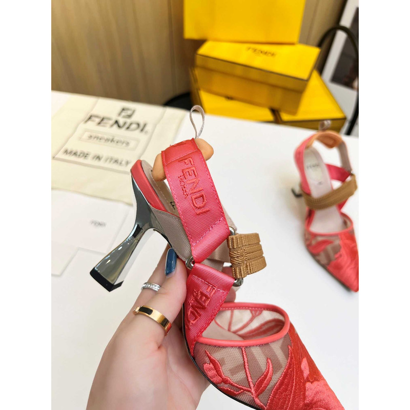F**di colibrì mesh high-heeled slingback shoes red