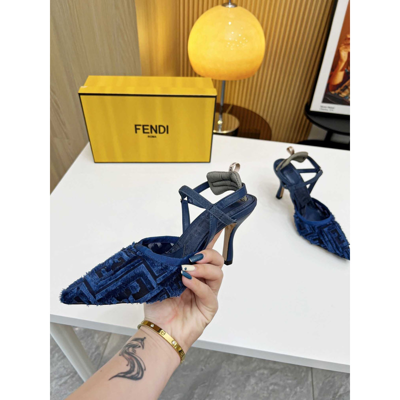 F**di colibrì lite high heel red ff chenille slingback blue