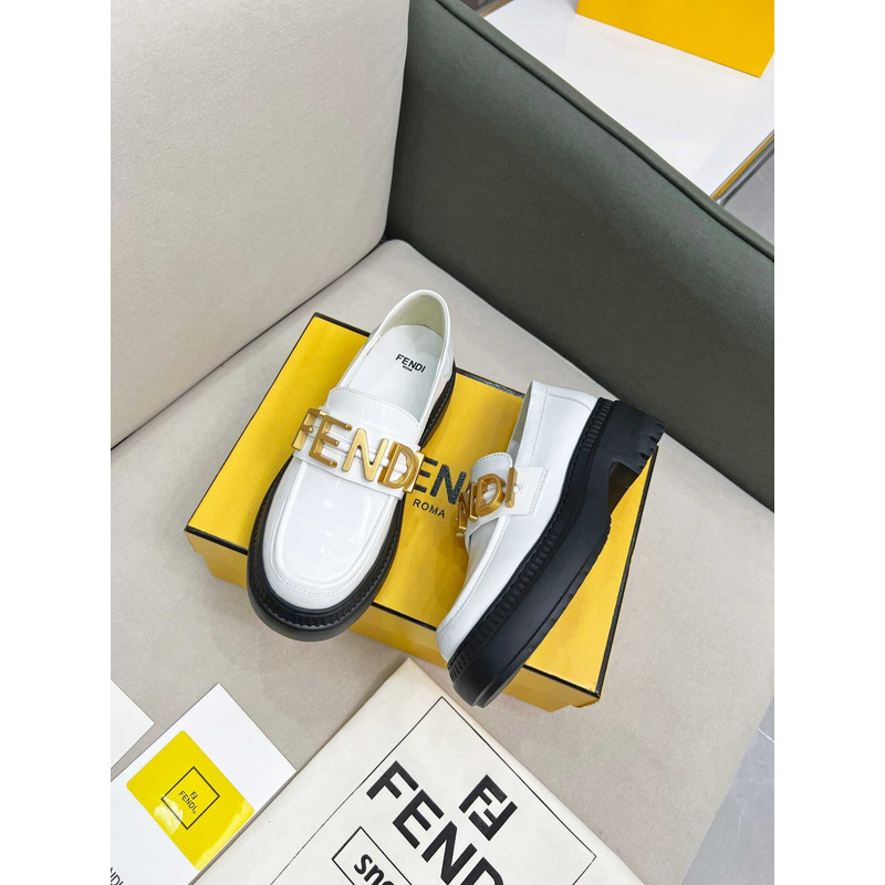 F**di leather logo loafer & moccasin shoes white