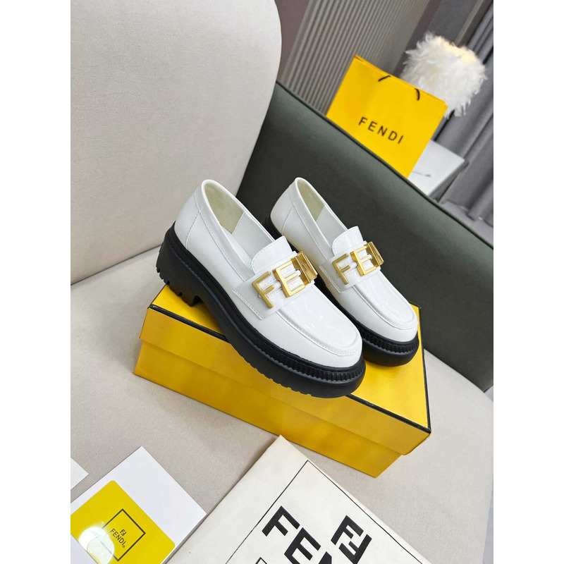 F**di leather logo loafer & moccasin shoes white