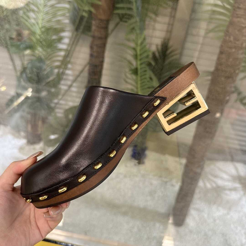 F**di baguette leather mid-heel clogs black