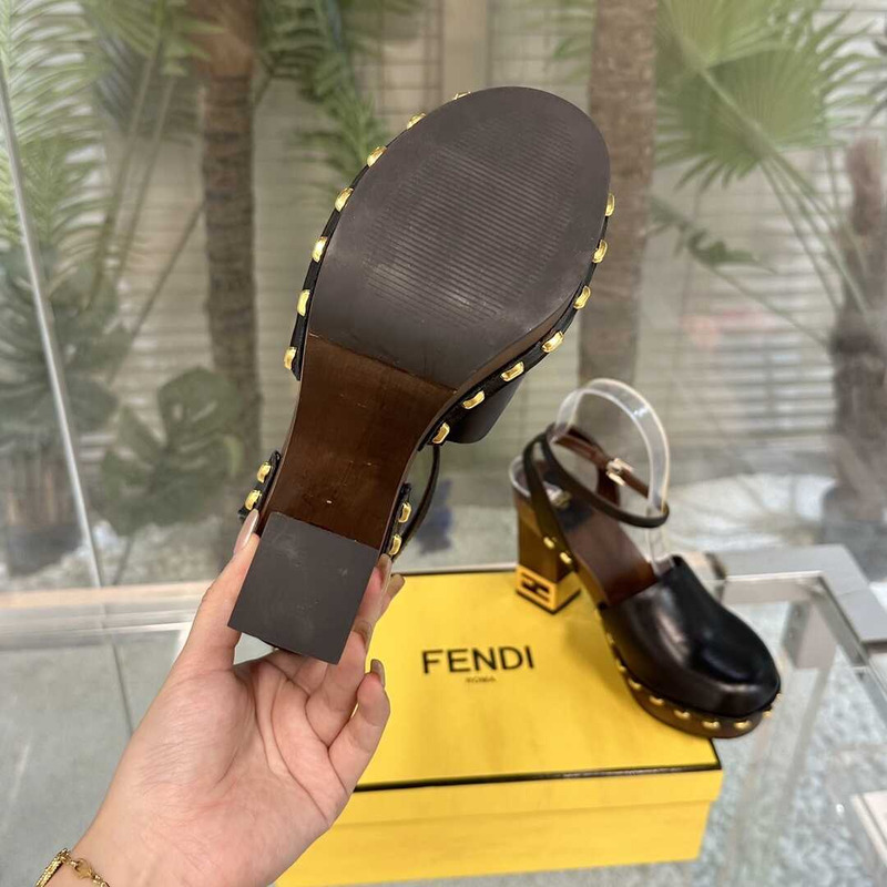 F**di black leather high heel show clogs