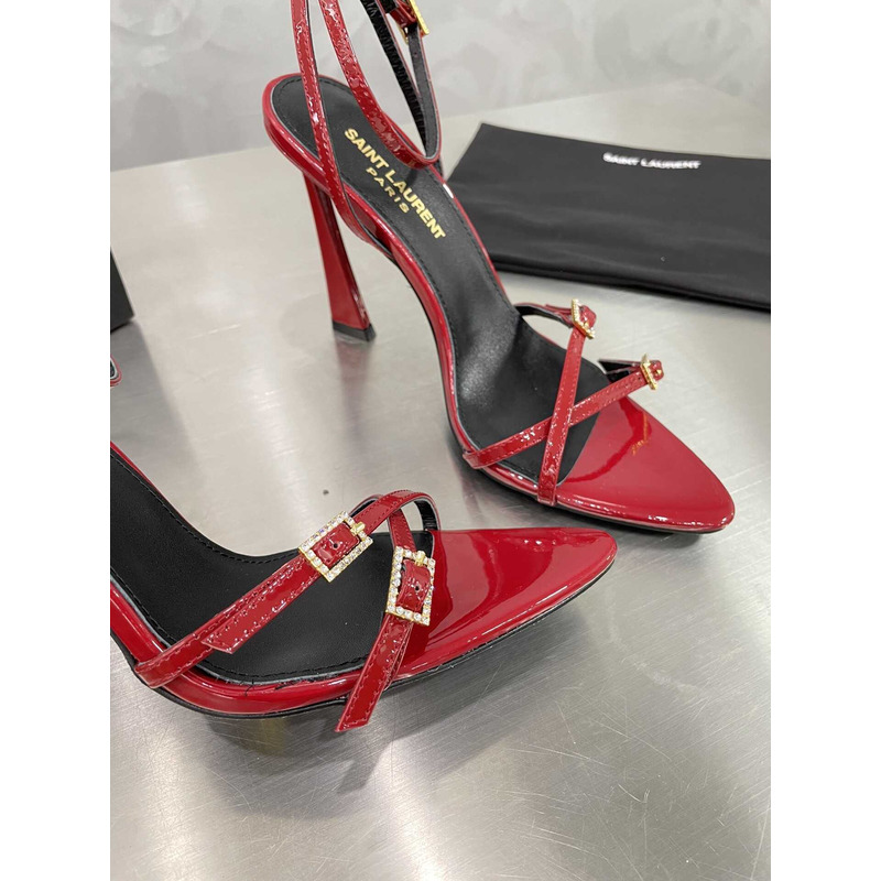 Saint Laurent Cassie Sandals In Crepe Satin Red