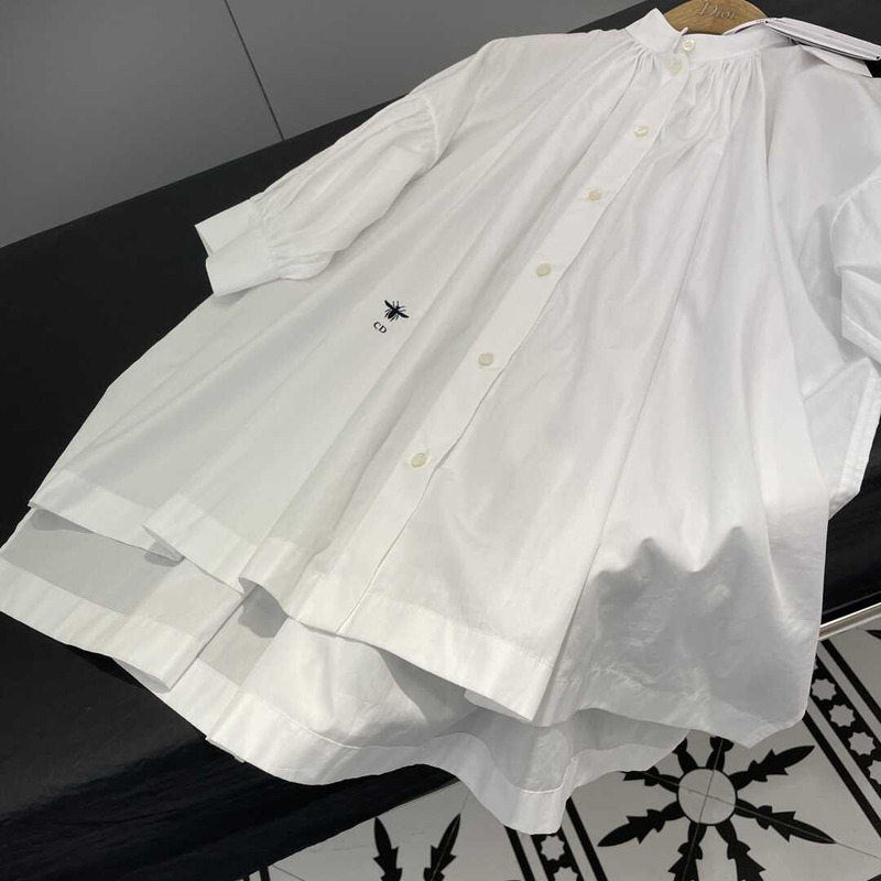 D*or three-quarter sleeve pleated blouse white cotton women