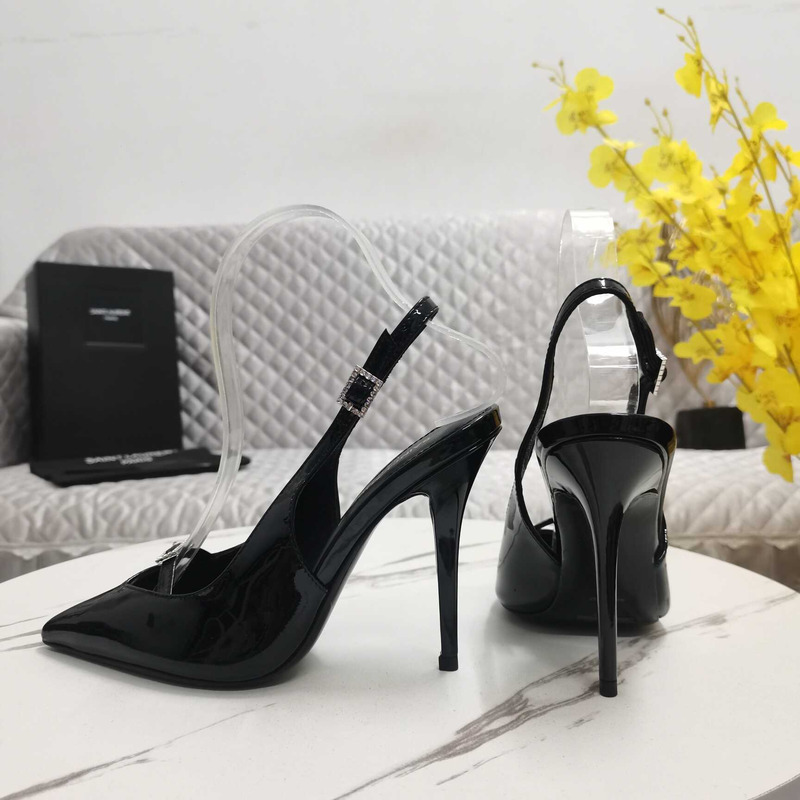 Saint Laurent Black Leather Slingback Pumps