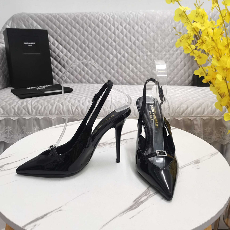 Saint Laurent Black Leather Slingback Pumps