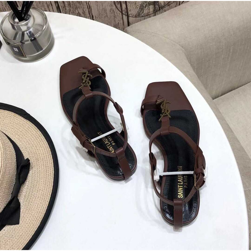 Saint Laurent Cassandra Sandals Leather Brown