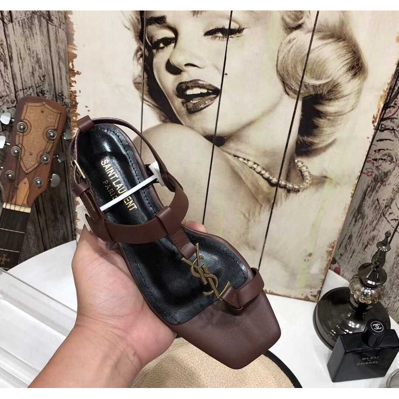 Saint Laurent Cassandra Sandals Leather Brown