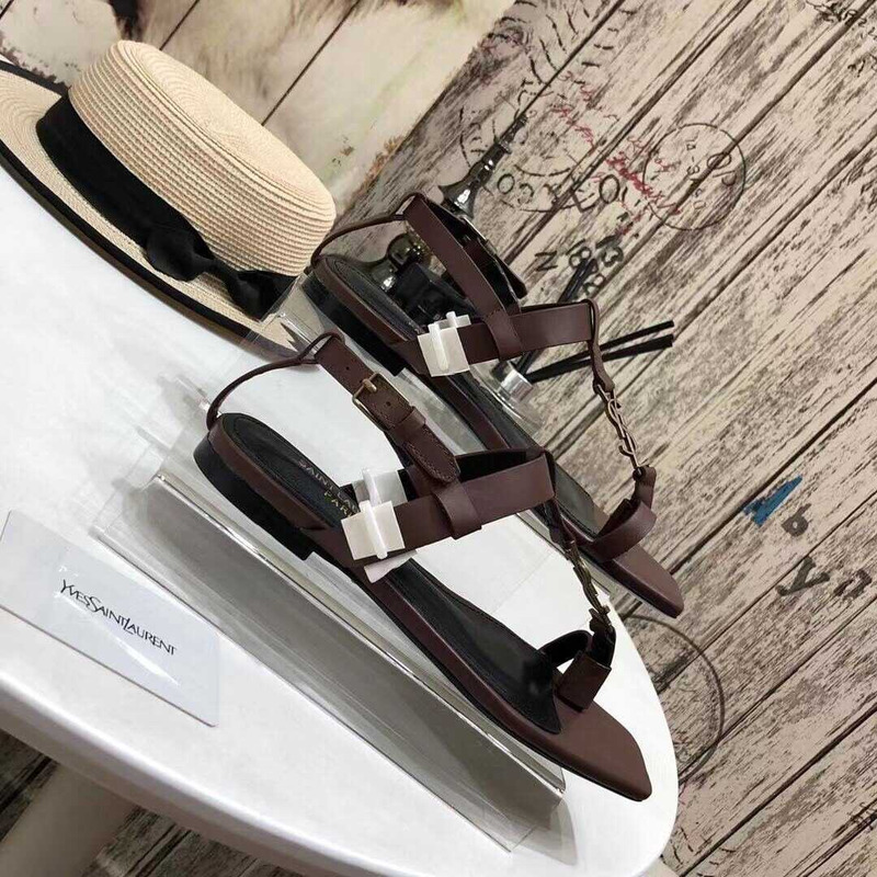 Saint Laurent Cassandra Sandals Leather Brown