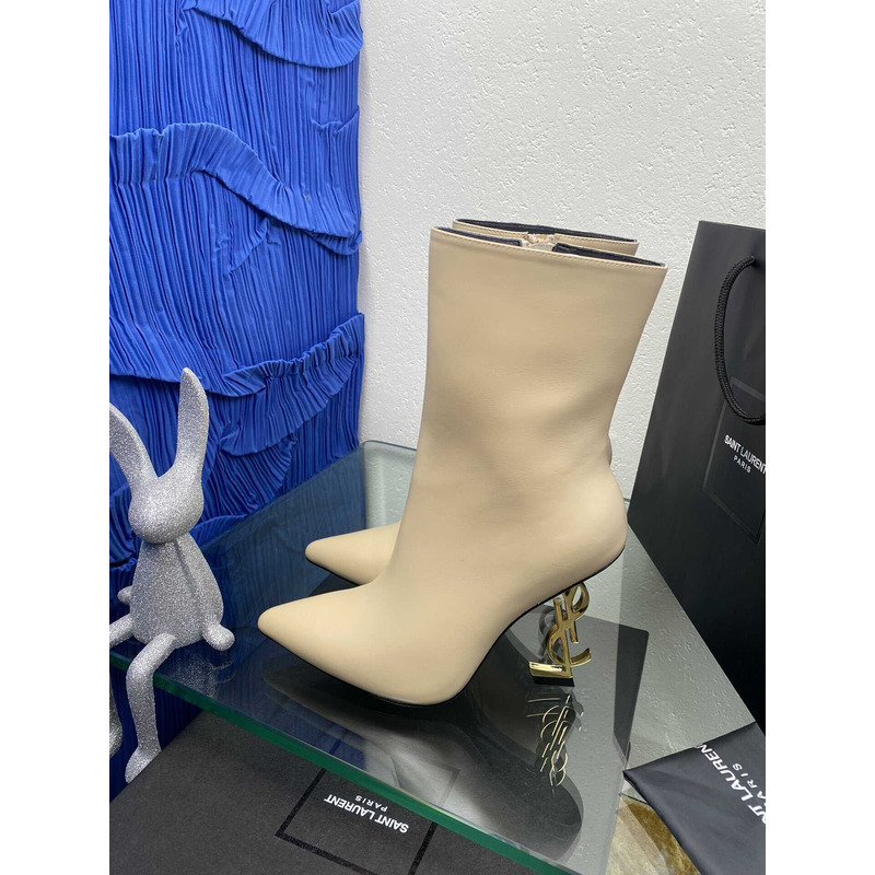 Saint Laurent White ‘Opyum Ankle Boots With Initials
