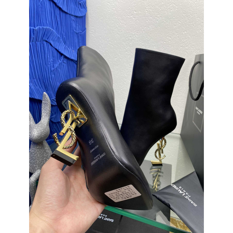 Saint Laurent Black ‘Opyum Ankle Boots With Initials