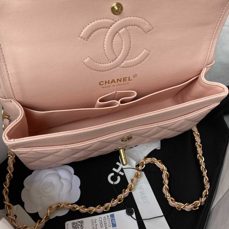 Ch*el classic flap calfskin gold hardware pink