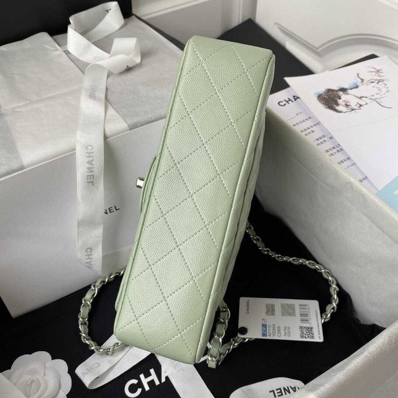 Ch*el classic flap calfskin silver hardware green