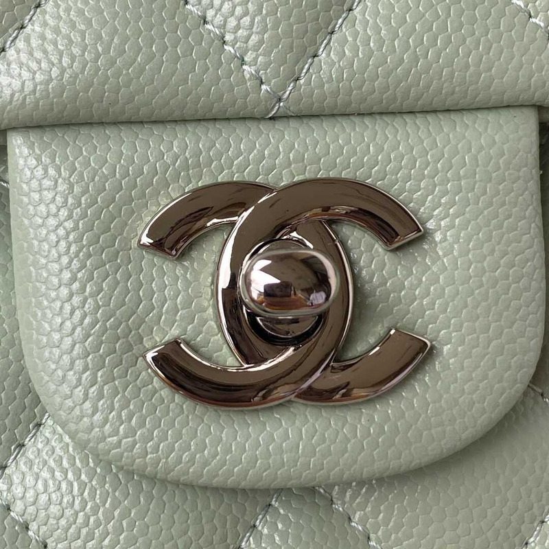 Ch*el classic flap calfskin silver hardware green