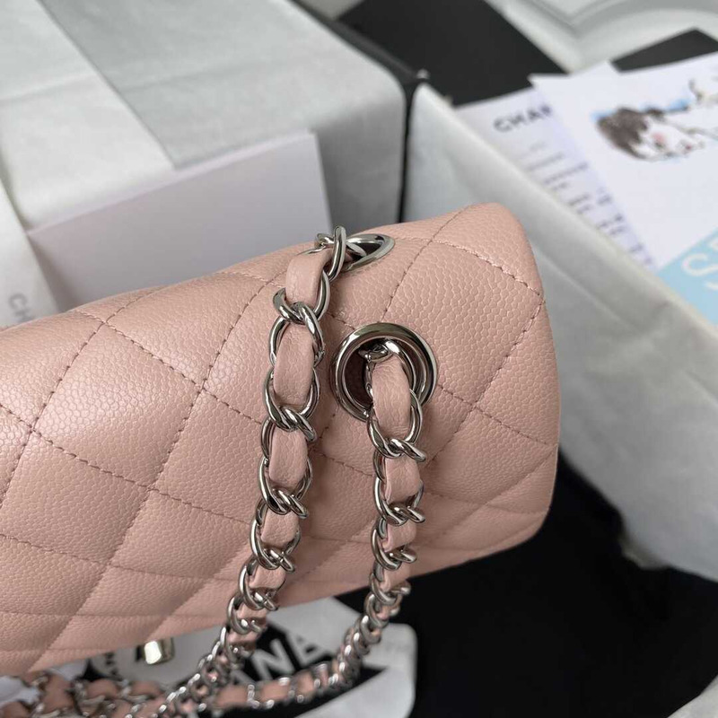 Ch*el classic flap calfskin silver hardware small pink